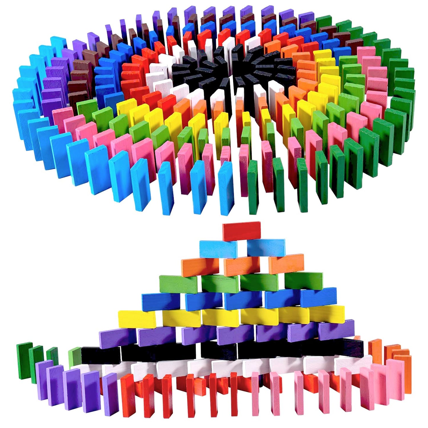OBTANIM 600 Pcs Colorful Wooden Domino Blocks Set - Educational Stacking Games for Kids, Multicolor