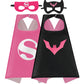 Mizzuco Superhero Capes For Kids Cloak With Mask Halloween Costumes And Party Dress Up 2Pcs(Rose-Red+Black)