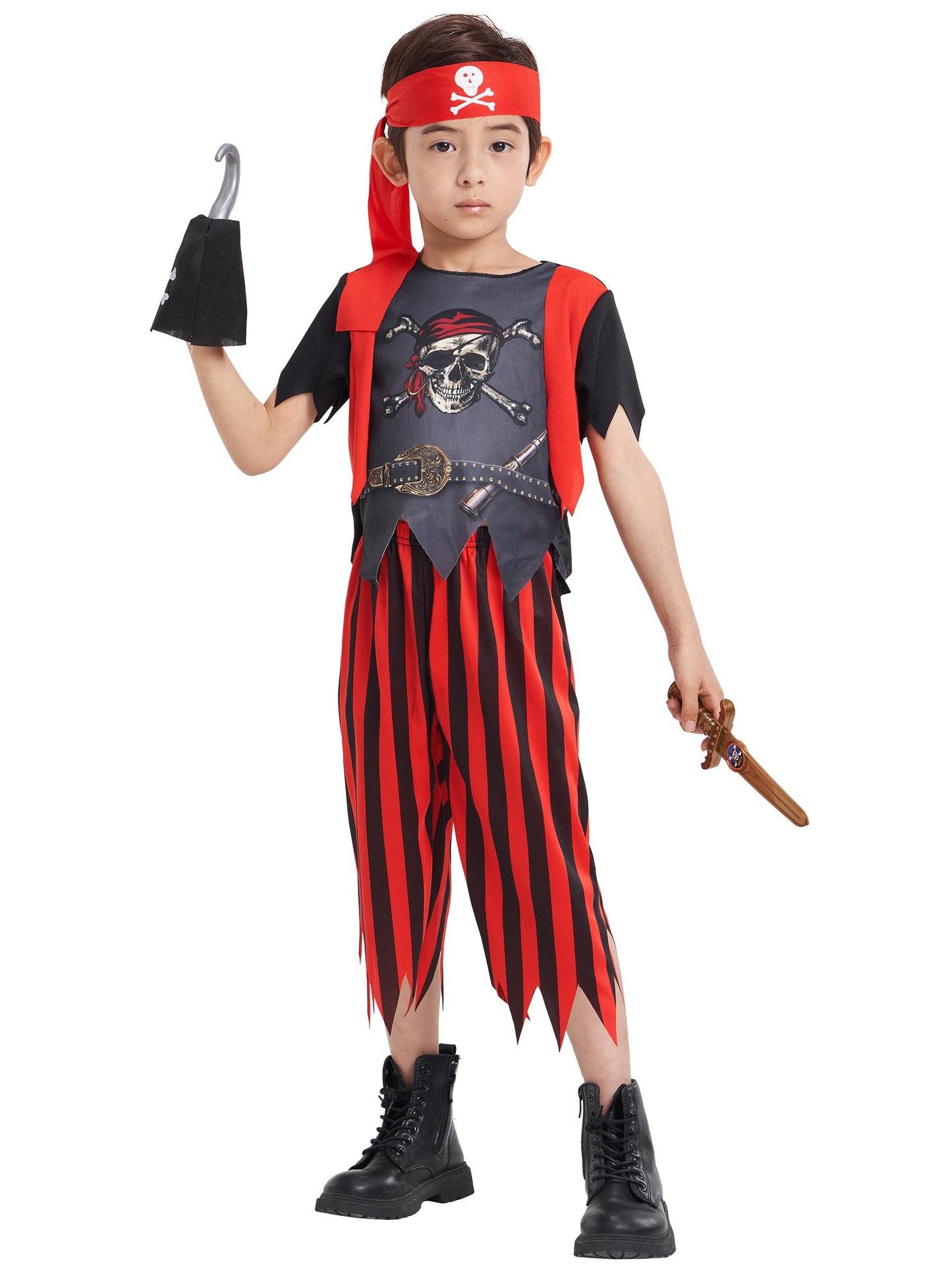 IKALI Kids Pirate Costume With Accessories  Halloween Birthday Party Gift Pirate Dress up Outfit for Toddlers Boys