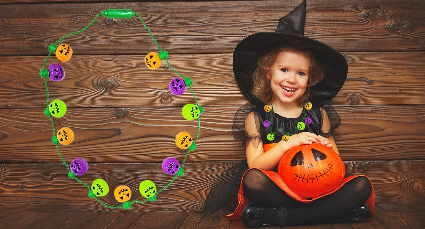 The Dreidel Company Halloween Necklace Light-Up Colorful Necklace, Costume Accessory, Spooky Party Favor, 25' Necklace (Multicolor Pumpkin Necklace, Single)