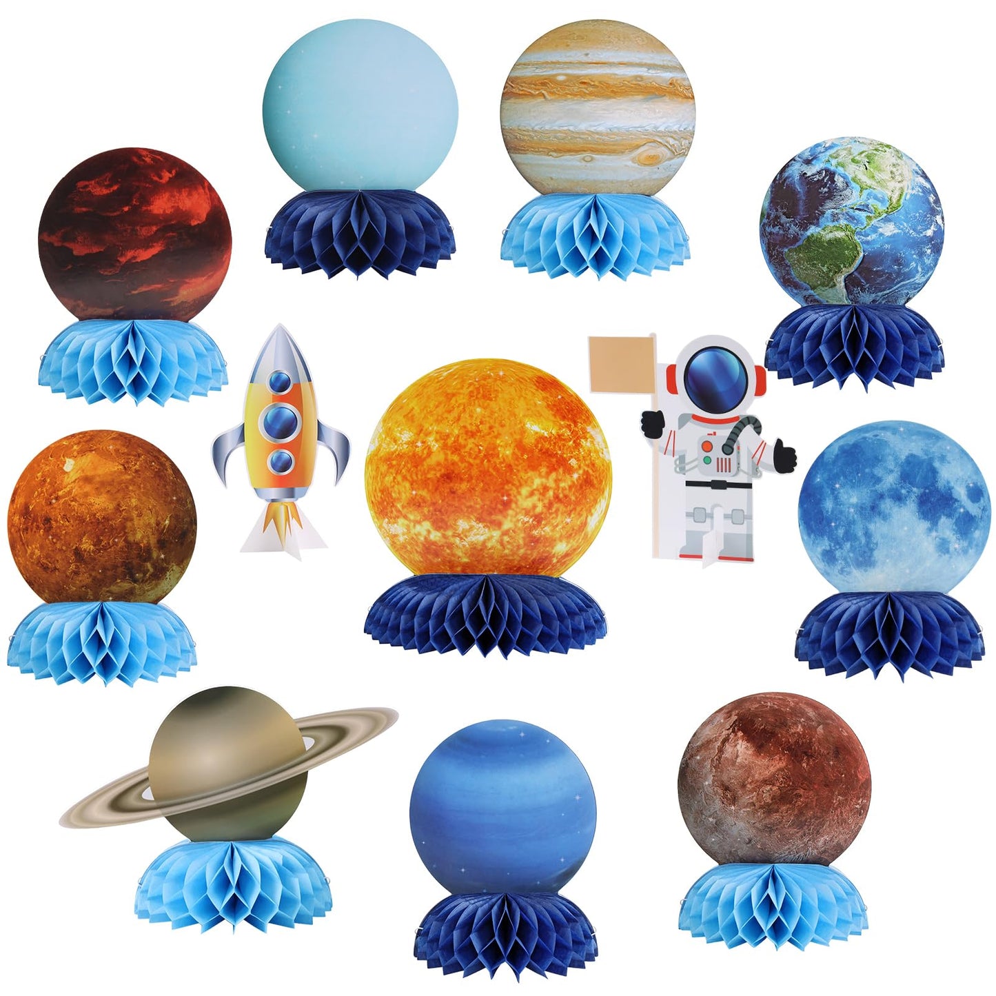 SUNBEAUTY 12 PCS Solar System Theme Honeycomb Centerpieces for Table Topper Outer Space Party Supplies Space Themed Party Decora