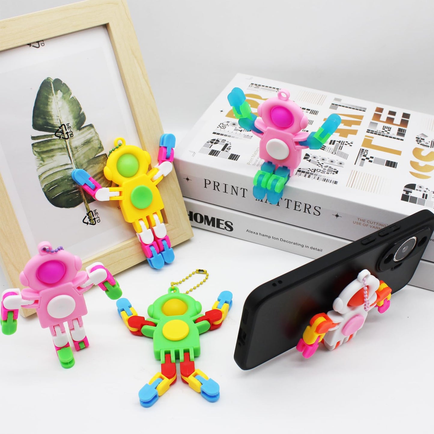 8 Pack Pop Fidget Spinner, Keychain Fidget Toys, Wacky Tracks Fidget Toys, Deformable Fidget Spinners Robot Fingertip Toy for Go