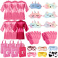 Shihanee 30 Pcs Spa Party Supplies For Girls, 6 Satin Robe 6 Kids Slippers Sleepover Birthday Spa Party Favors (1 Rose Red, 5 Pi