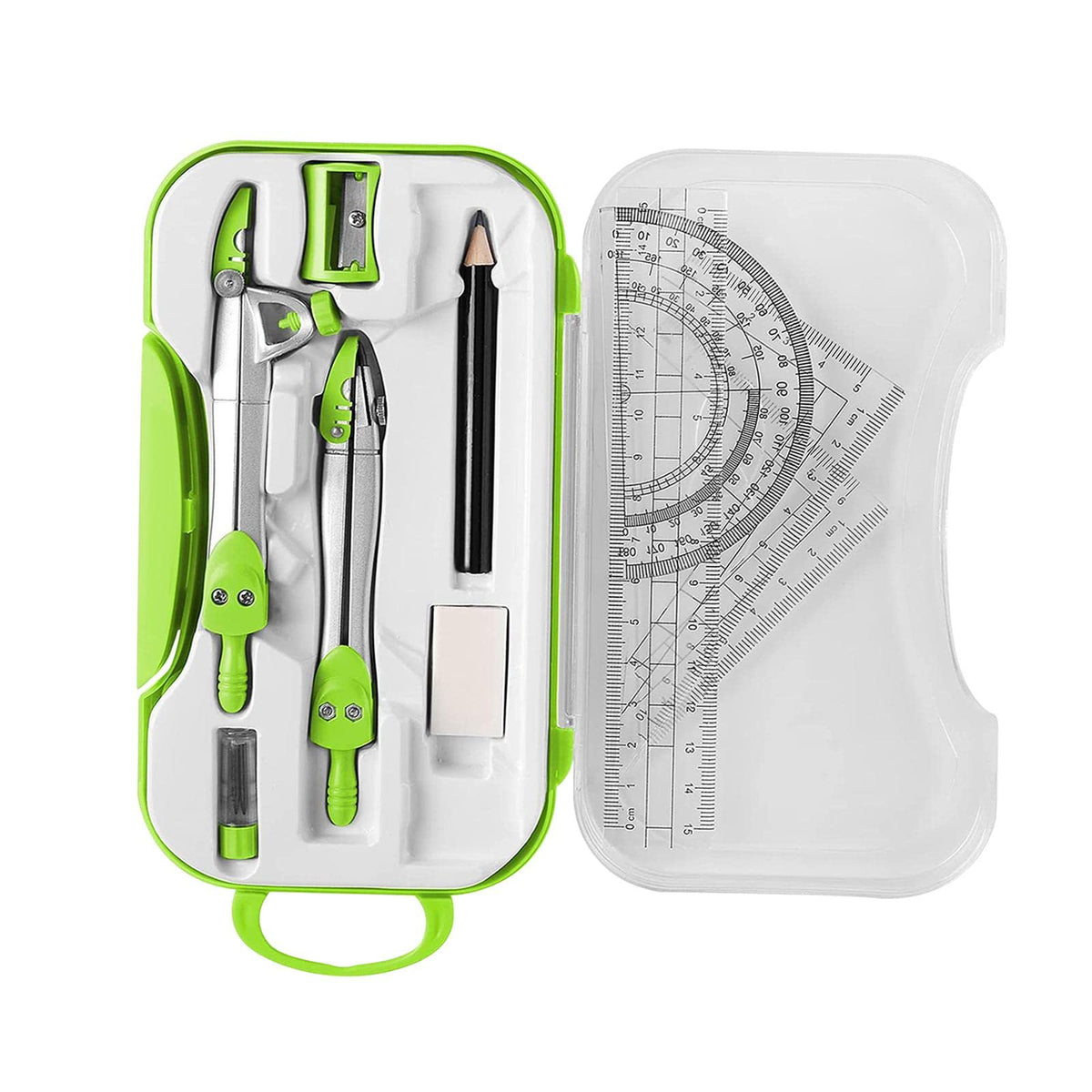 Jazzy Pearls Math Geometry Kit Compass Set Protractor Triangle Ruler School Teachers Green Stencils & Templates MultiPurpose Cr