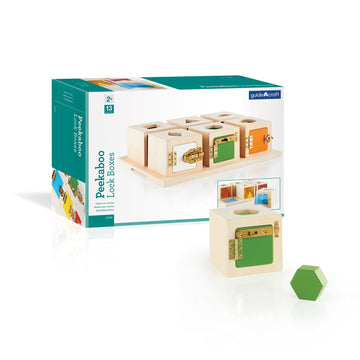 Guidecraft Peekaboo Lock Boxes With Storage Tray: Sorting & Stacking Toy For Children - Kids Early Learning , Multi-Colored Wood