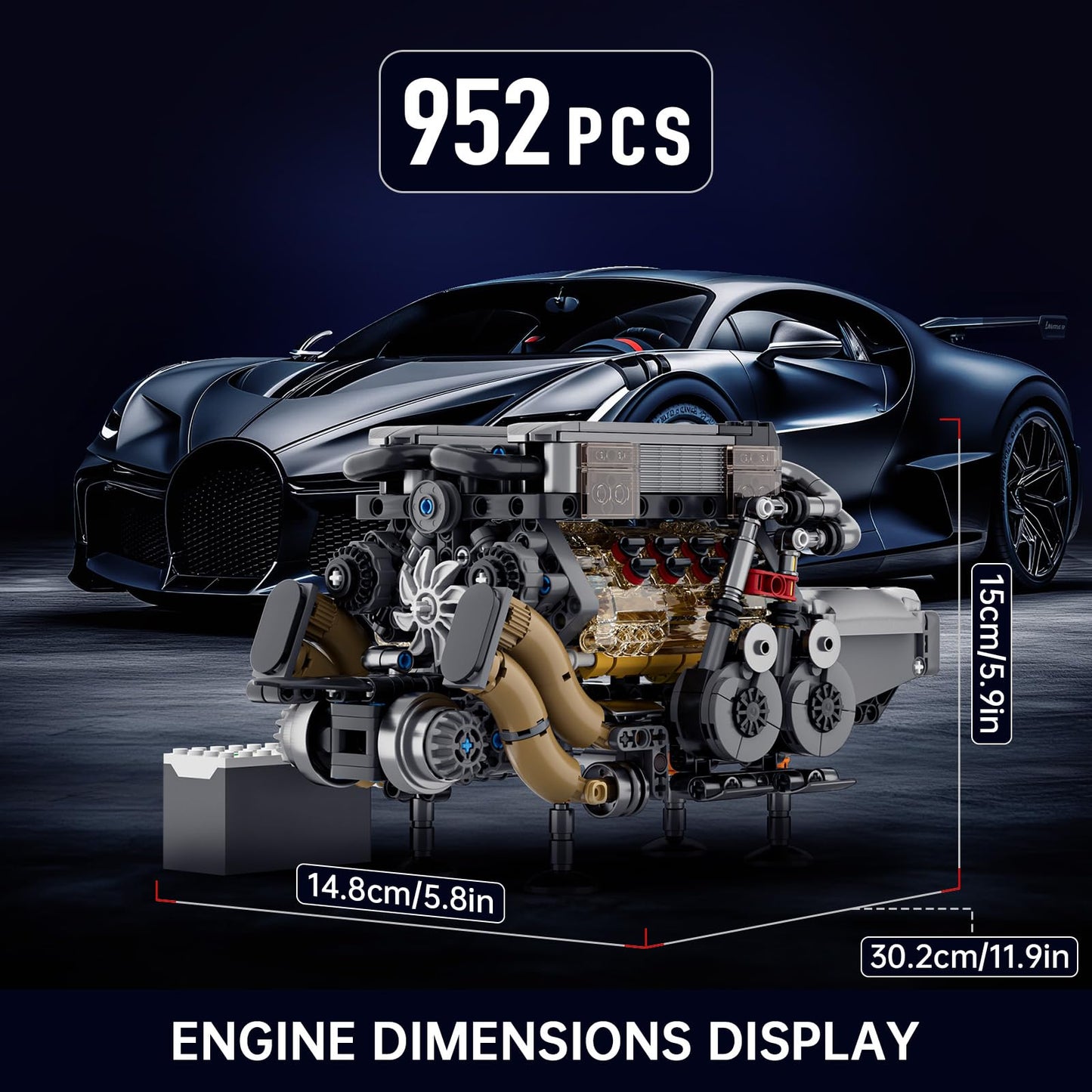 Mould King W16 Engine Kits That Runs  Build Your Own Twin V8 Engine  Visible Car Motor Blocks Set  Physical Science Experiment Models for Teens  Best STEM Toy Gifts for Kids and mature-themed 10131 (952 Pcs)