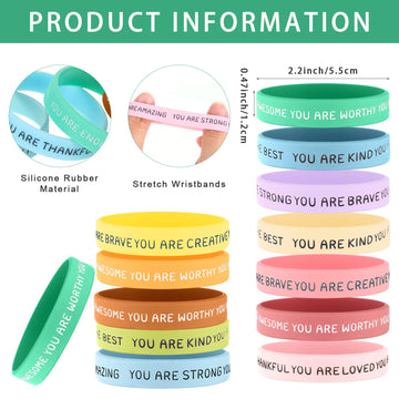 Roowest 120 Pcs Motivational Wristbands Bulk for Student Inspirational Rubber Bands Stretch Silicone Bracelet Stocking Suffers f