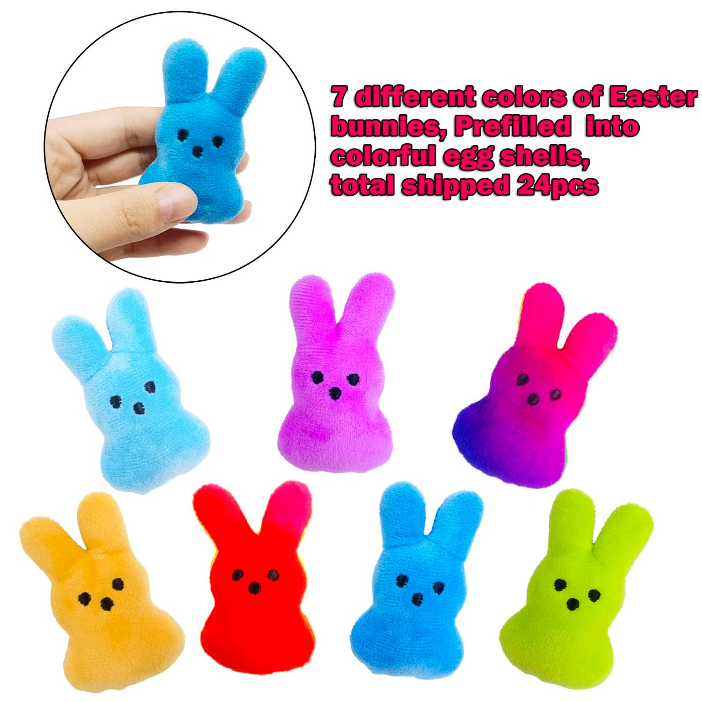 24 Pcs PreFilled Easter Eggs with Plush Bunny Toys Animals Keychain Decoration Stuffed Toy Great for Kids Boys Girls Toddler Eas