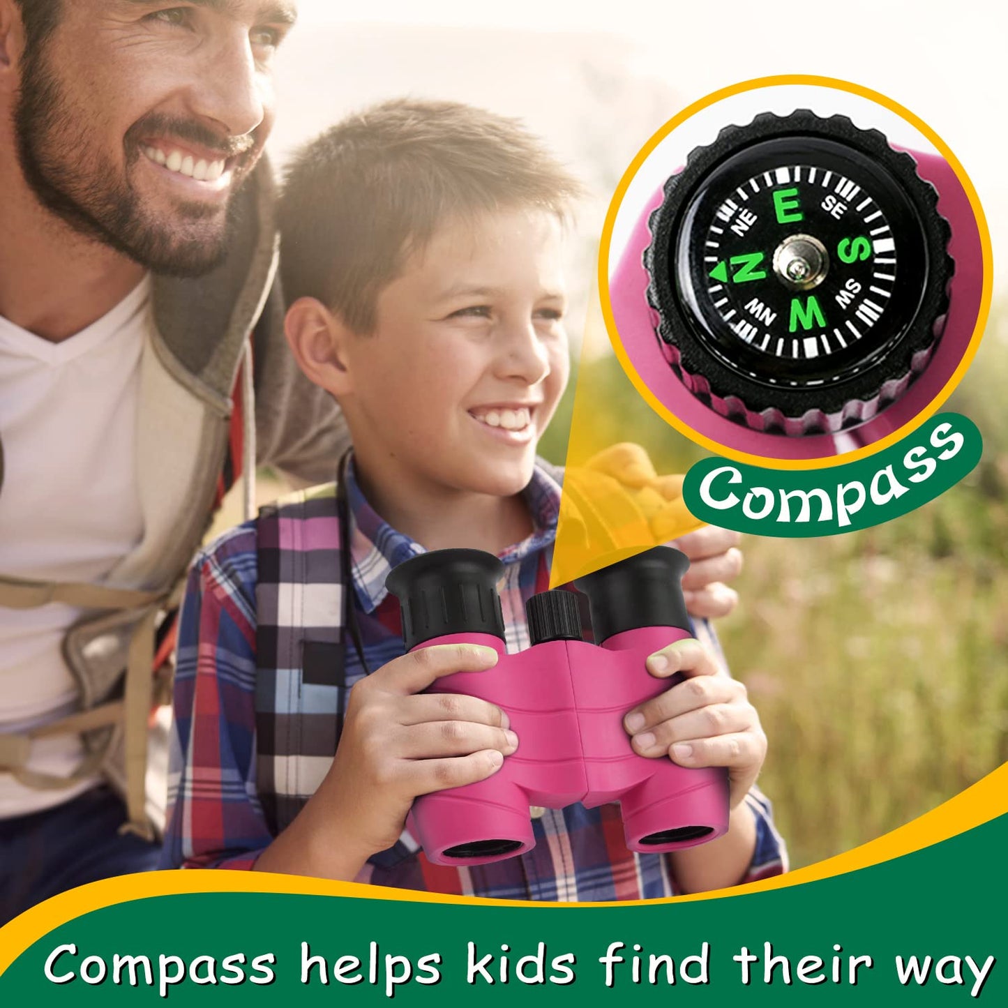Binoculars For Kids With Compass 8X21 Children Toy Real Binocular Gifts For 3-12 Years Boys Girls High Resolution Shockproof Telescope For Bird Watching,Travel, Camping