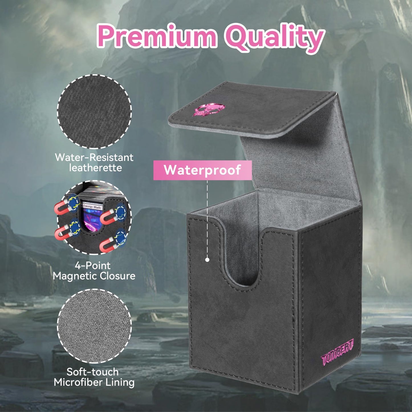 Tombert 150+ Premium Deck Box For Mtg, Ptcg, Large Capacity With 2 Dividers, Fits 150+ Sleeved Cards Tcg Trading Card Games (Pin