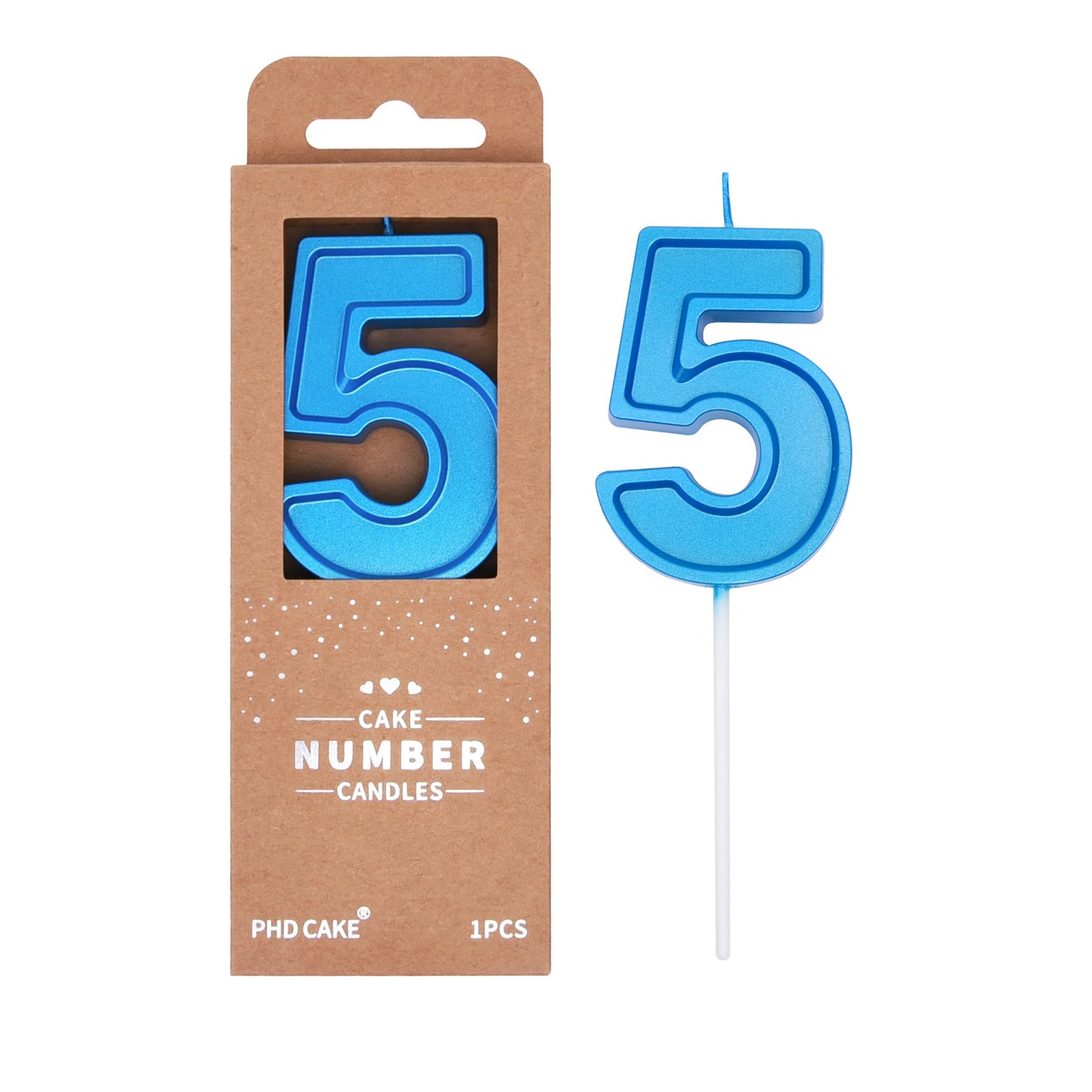 PHD CAKE 2.76 Inch Luxe Blue 5 Number Birthday Candles, Blue Number Candles, Cake Number Candles, Party Celebration