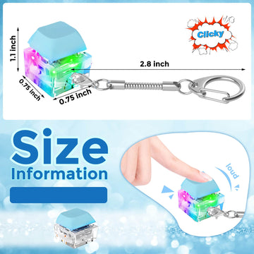 Keyboard Fidget Toys  Keychain Keyboard Decompression Toys Mechanical Key Button Stress Relief Gifts for mature-themed and Kids Finger Clicker Toys ADHD Toy Cool Fidgets(LED Light-Blue)
