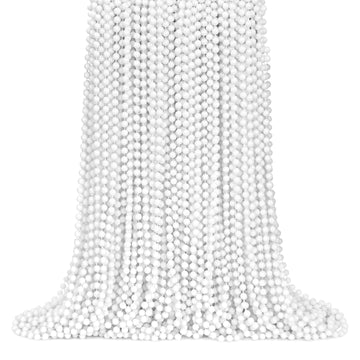 ZYFLSQ 100 Pcs 33'' 7mm White Beads Necklaces, Bulk Mardi Gras Beaded Necklaces, Party Beads Costume Necklaces