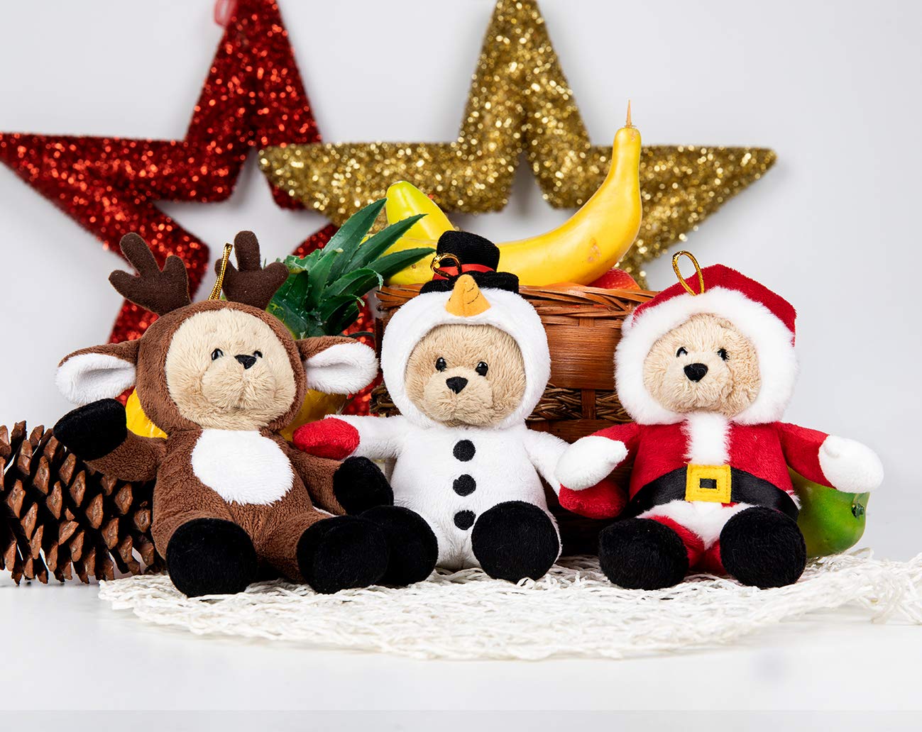 My Oli 7' Plush Christmas Stuffed Animal Teddy Bears 3 Pack Christmas Plush Toys: Santa, Reindeer And Snowman With Flippable Hats For Kids Christmas Hanging Plush Decorations