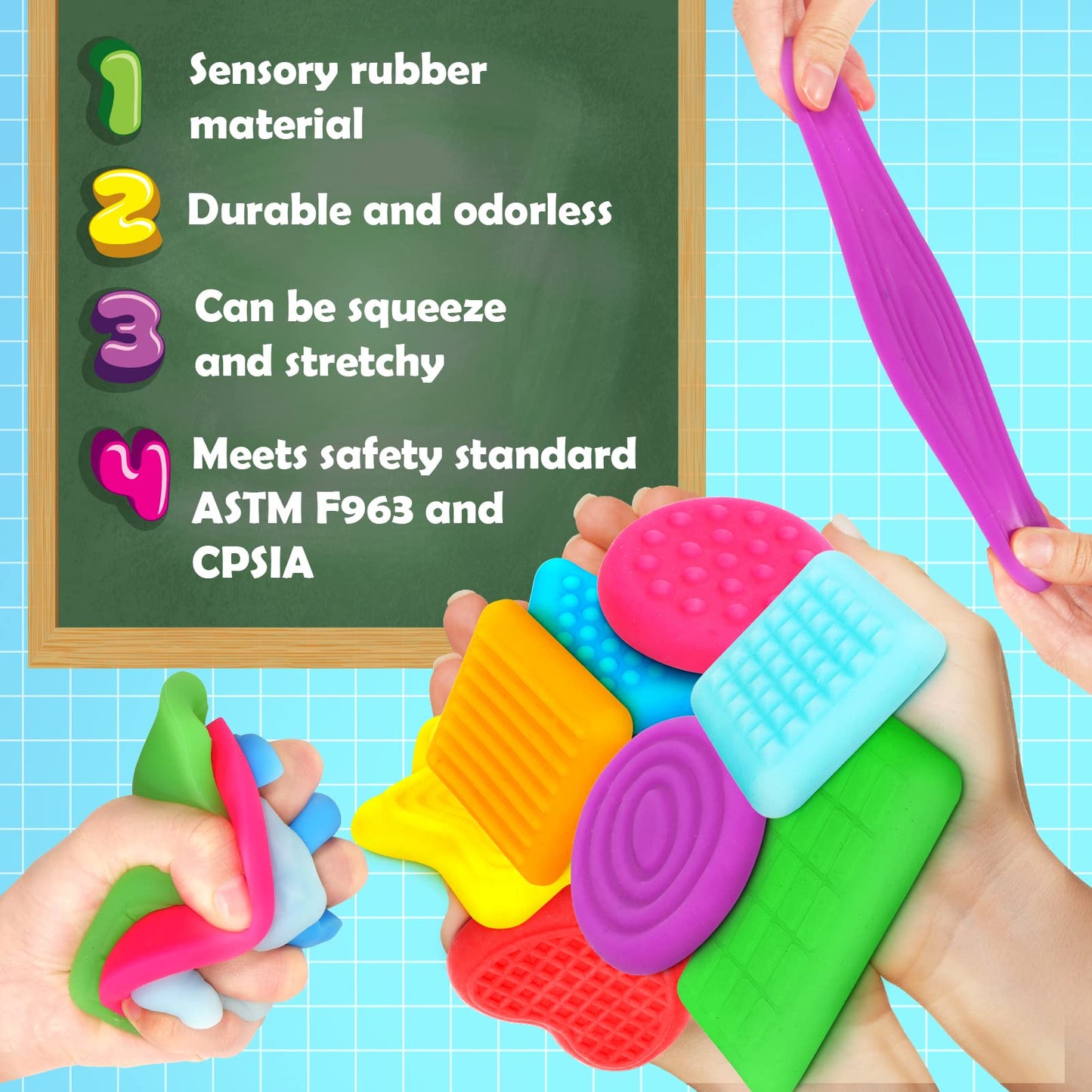 Shape Learning Sensory Toys For Toddlers - Textured Stress Relief Sensory Toys For Autistic Children, Pull And Stretch Tactile Toy, Calming Autism Toys For Boys And Girls Preschool Kids (8Pack)