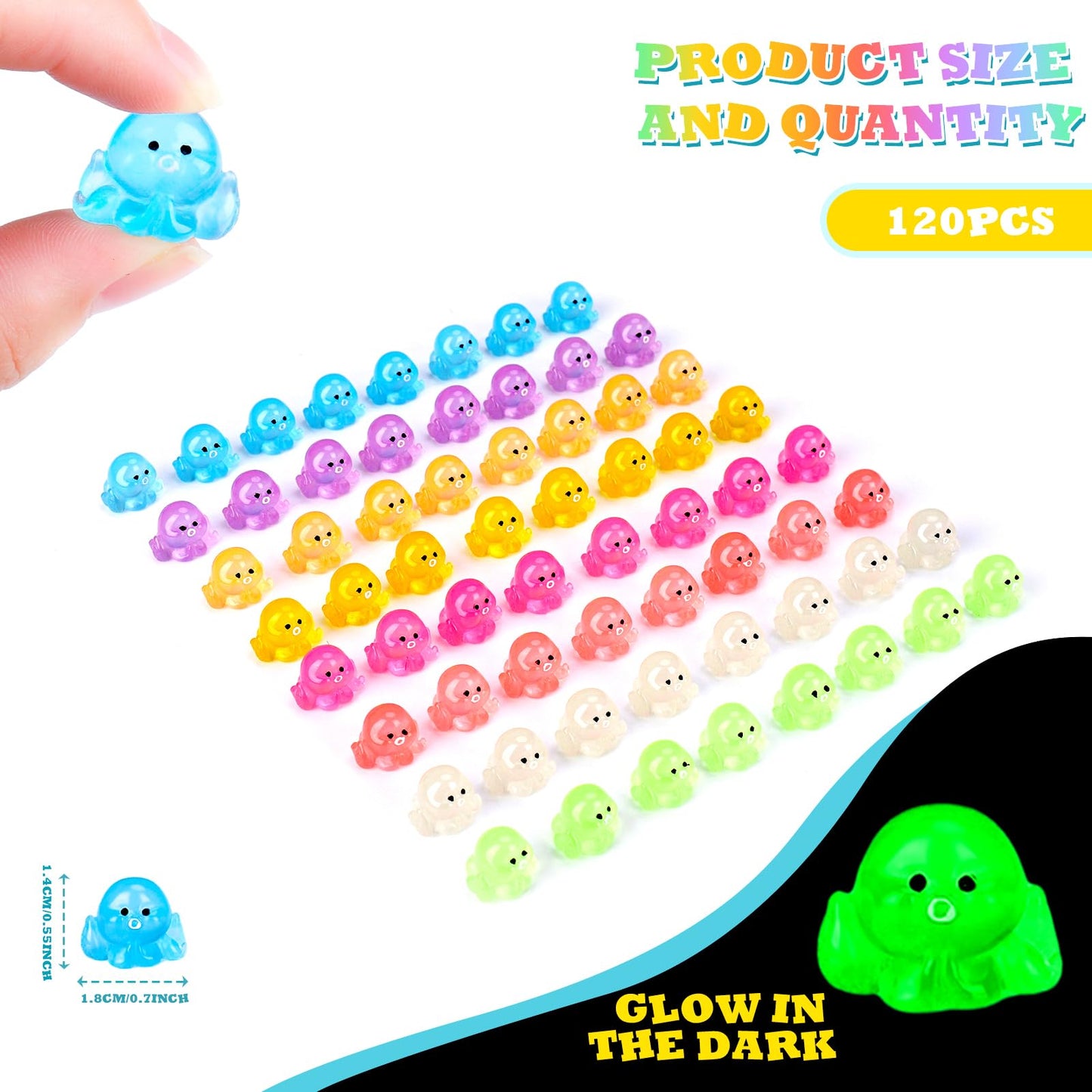 libfrnt 120 Pcs Luminous Mini Resin Octopus Figurines Tiny Octopus Glow in The Dark Cute Octopus Miniature Ornament Charms for A
