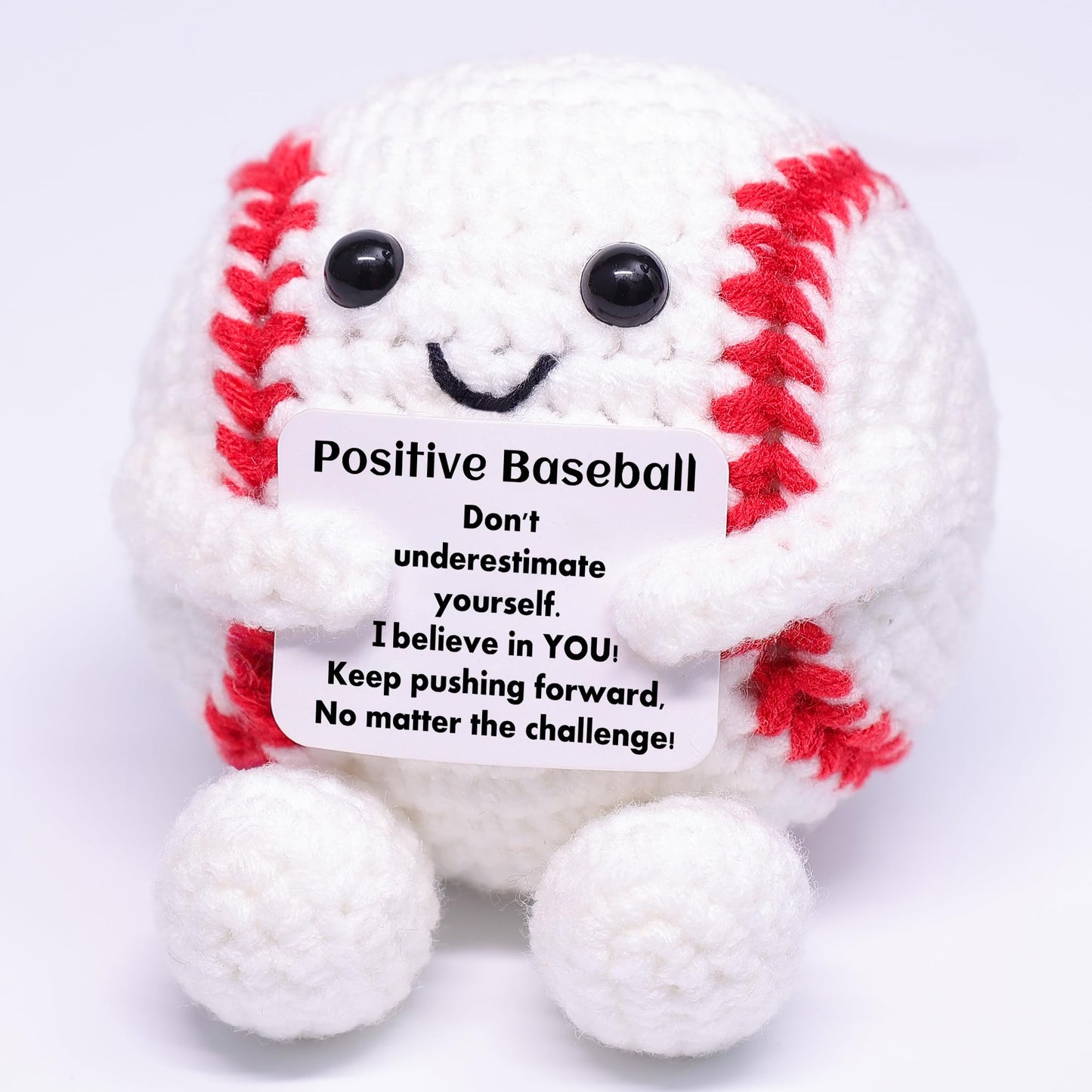 Mini Funny Positive Baseball Gifts  Knitted Wool Baseball Crochet Toy with Positive Card  Creative Cute Emotional Support Cheer Up Keepspirit-inspired flavor Gift for Kids Boys Men College Temmate