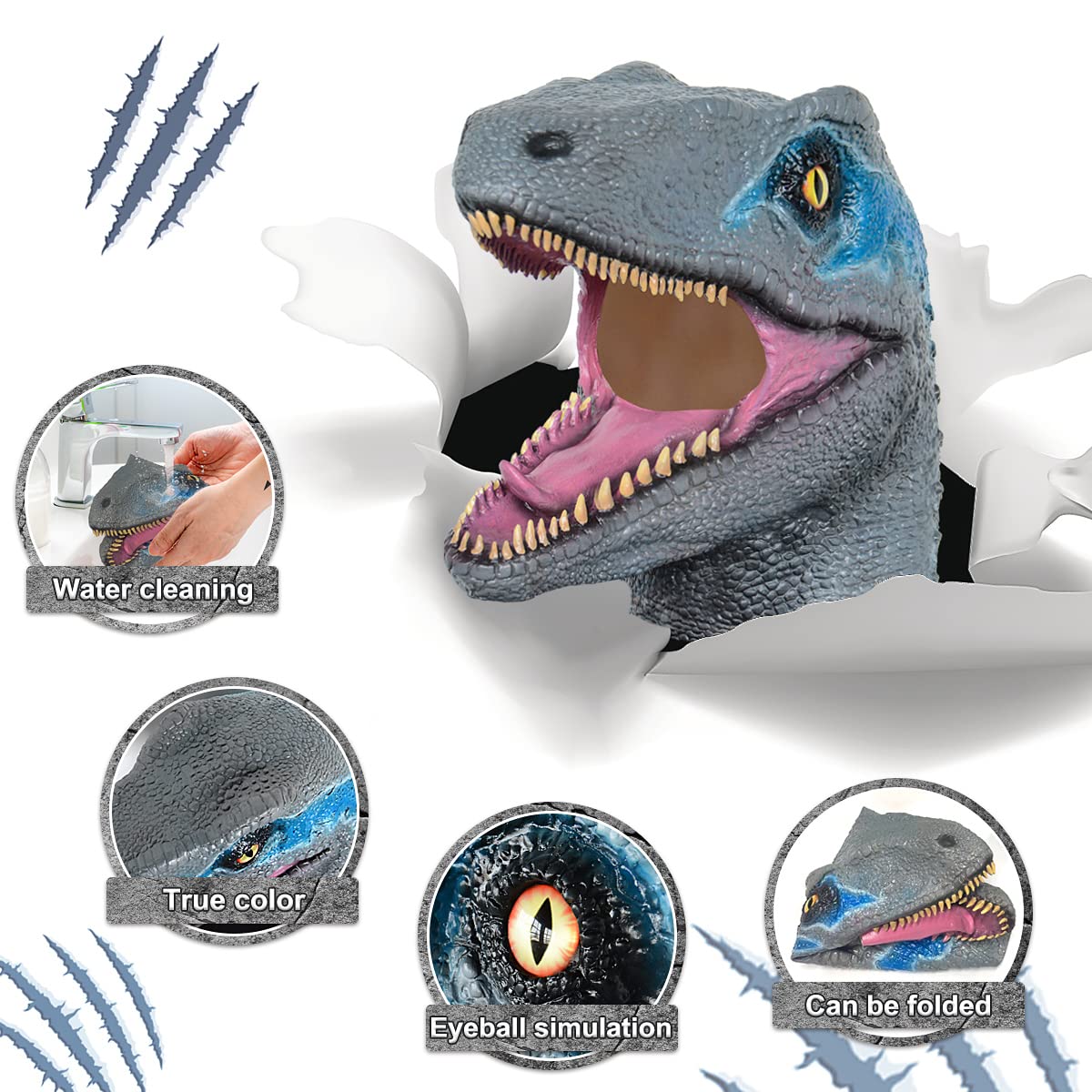 PARTYGEARS upgraded Velociraptor Dinosaur Mask for Halloween Costume Party Latex Dino Animal Head Mask