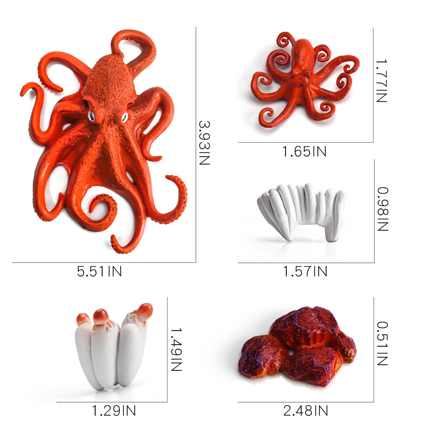Fantarea Realistic 4 PCS Sea Marine Animal Figures Ocean Creatures Action Models Life Cycle Octopus Figure Cake Toppers Party Fa