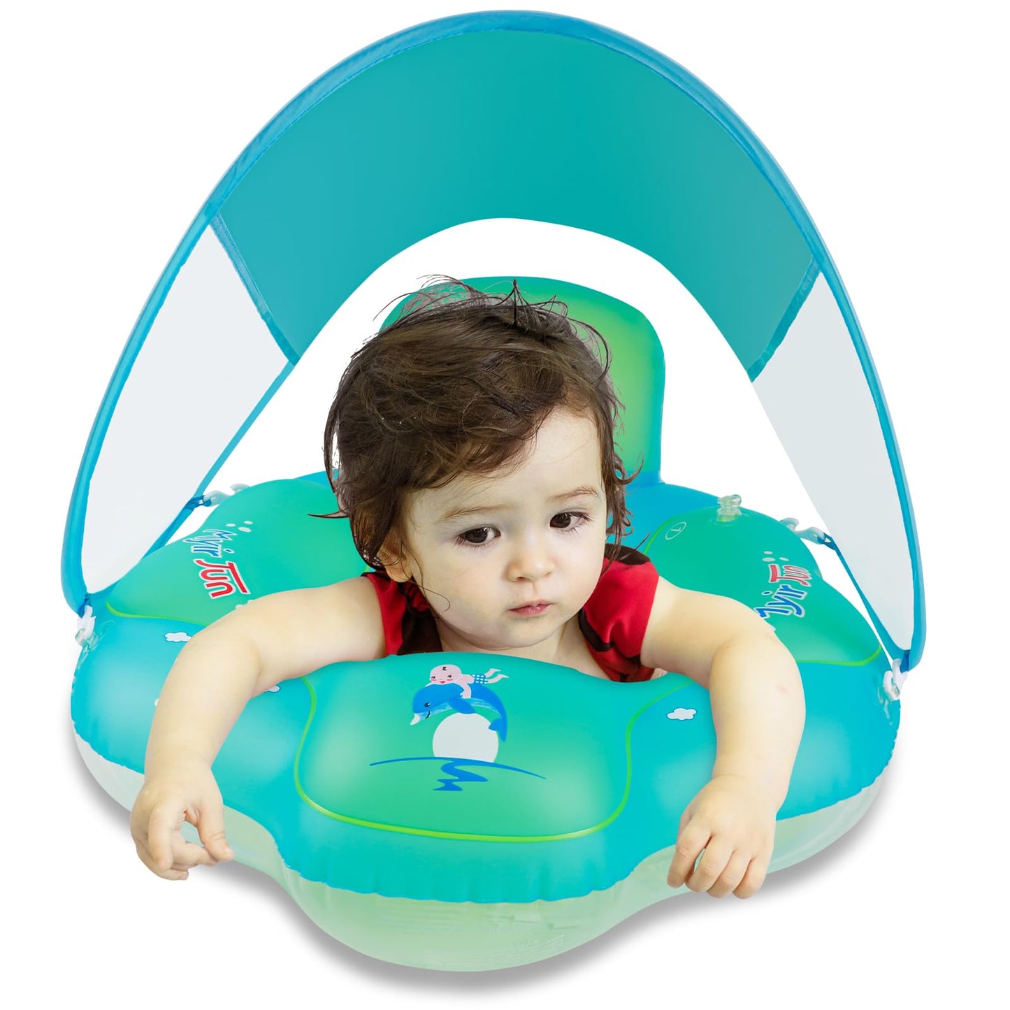 Myir Jun Baby Pool Float With Canopy, Inflatable Baby Pool Float Toddler Float Children Baby Float For Pool Baby Swim Trainer Toddler Swim Float (Blue, L,Float With Canopy)