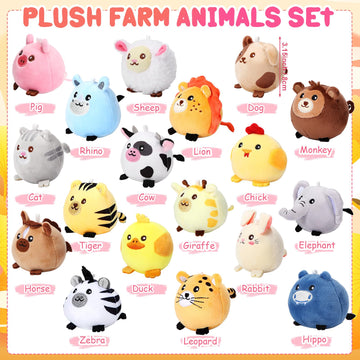 Halloscume 18 Pcs Mini Stuffed Animals Bulk 3.15 Inch Small Plush Forest Farm Jungle Animal Toys Keychains Set For Birthday Gift