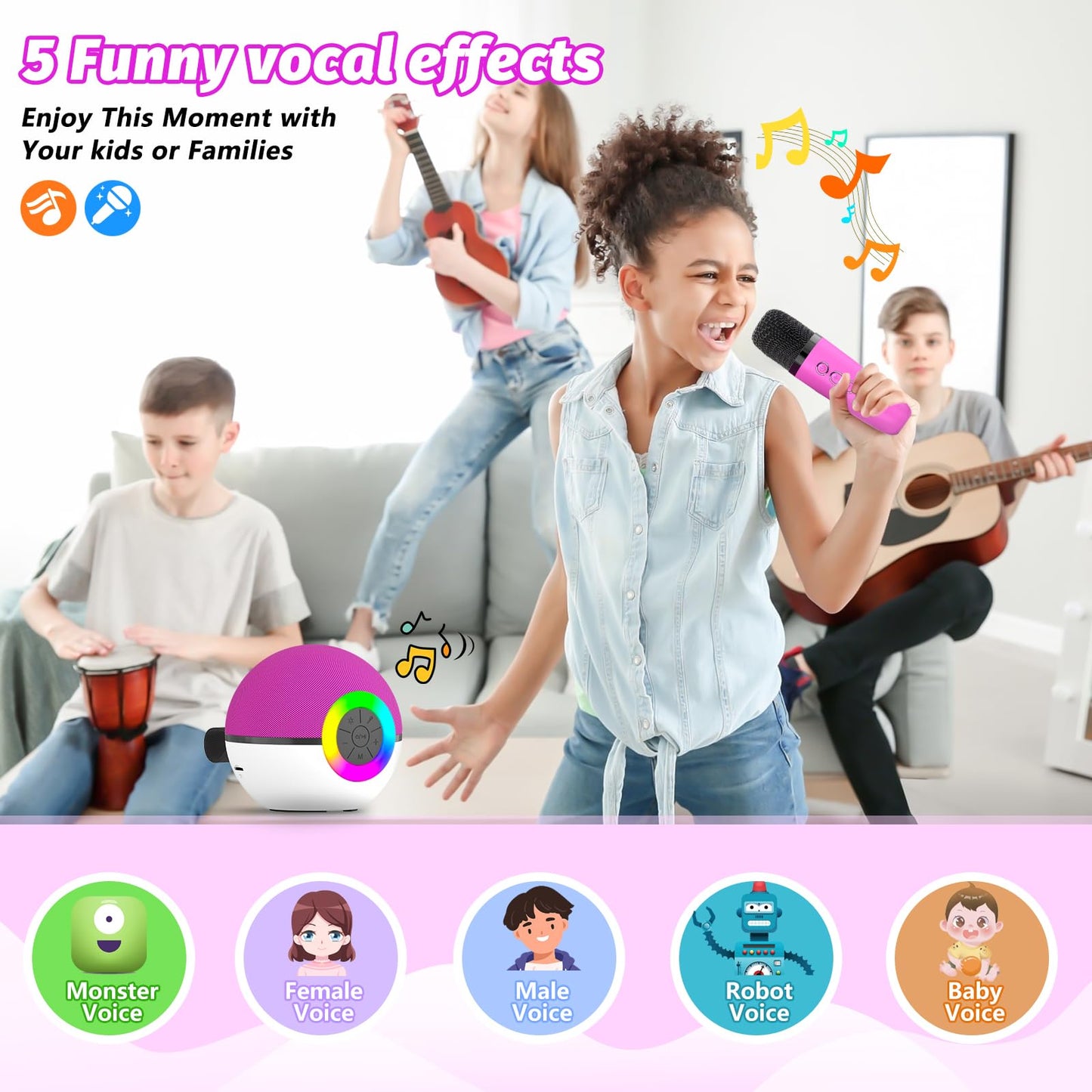 Mini Karaoke Machine Speaker For Kids Adults, Portable Bluetooth Microphone Song Toys With Led Light, Best Chritmas Birthday Fes