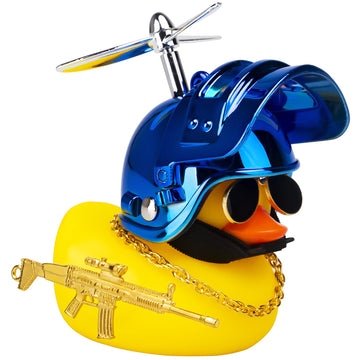 Wonuu Rubber Duck Car Ornaments Cool Yellow Duck Car Dashboard Decorations Squeaky Glasses Duck With Propeller Helmet For Car Ccessories Dashboard (Y-Blue)