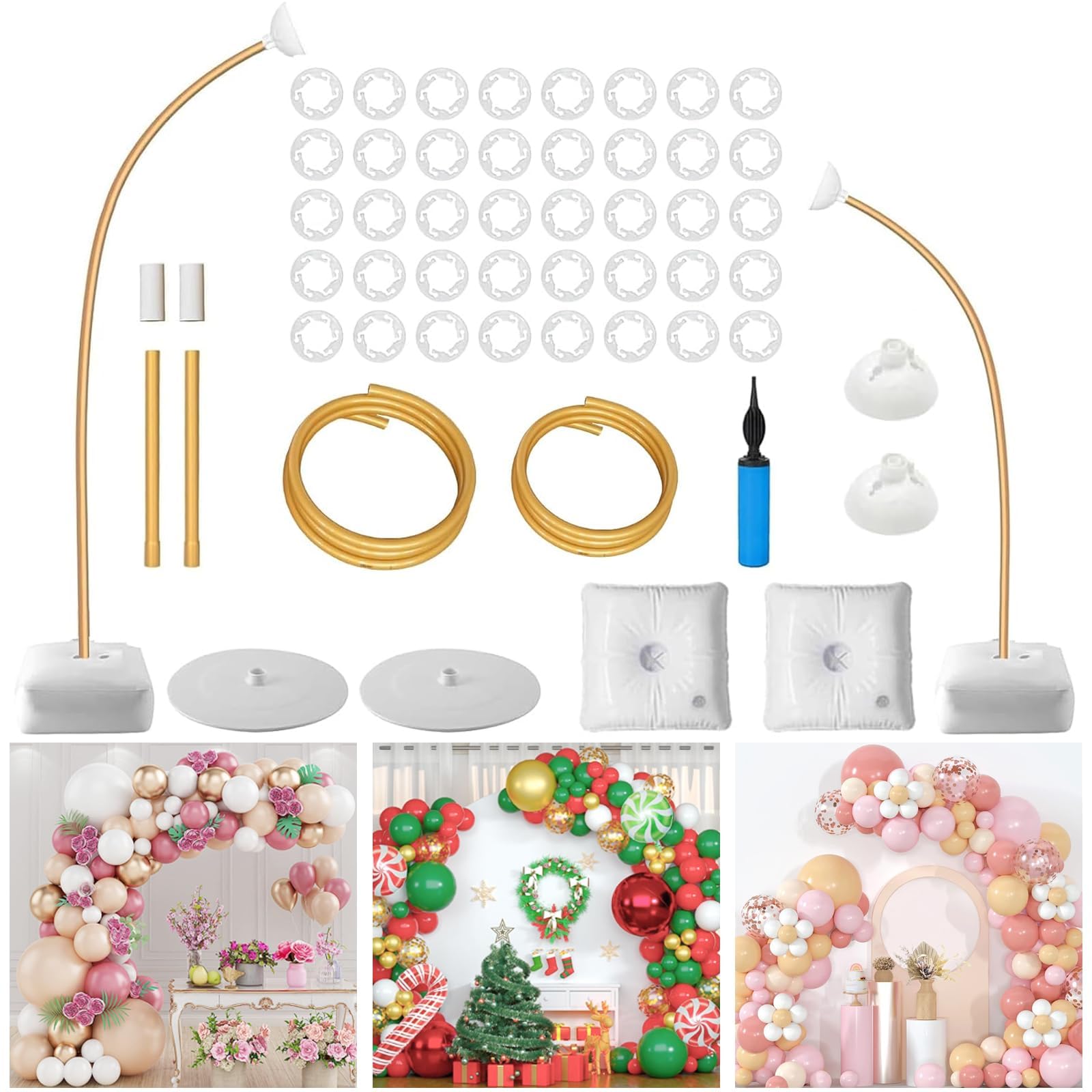 Balloon Arch Stand Kit, Bendable Half Arch Balloon Stand with Filling Water Base, 8.2Ft&5Ft Balloons Stands for Floor Suitable f