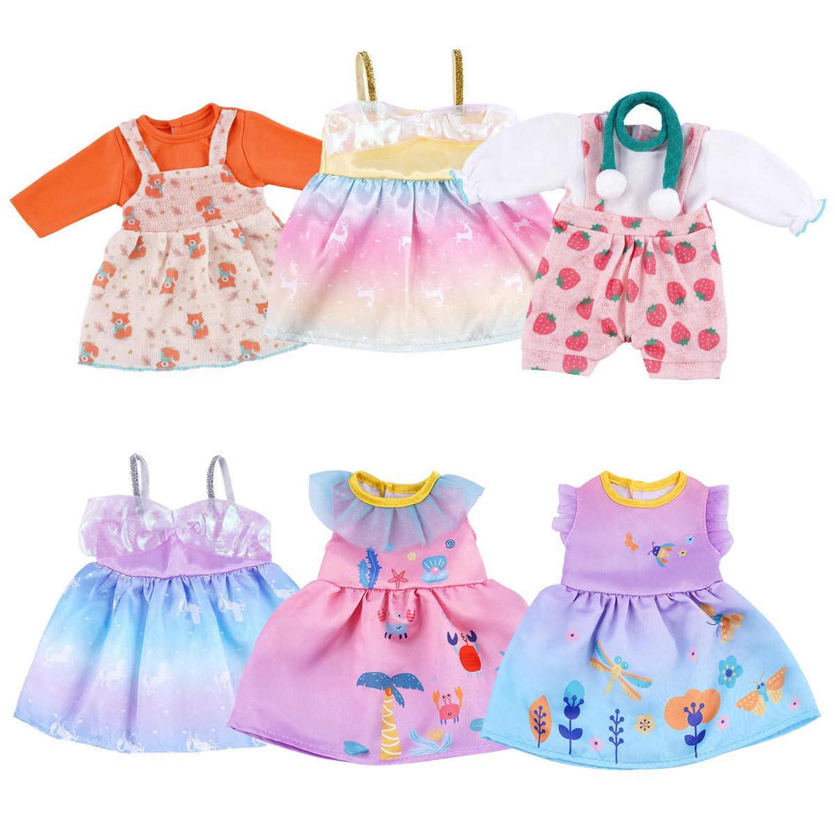BABESIDE 6 Sets of Baby Doll Clothes for 1418 Inch Dolls, Cute Outfits