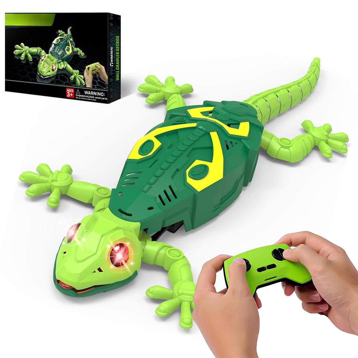 Wall Climbing Gecko RC Car Toy, Glow in The Dark Rechargeable Remote Control Robot Lizard with LED Eyes, Ceiling/Wall Dual Mode 