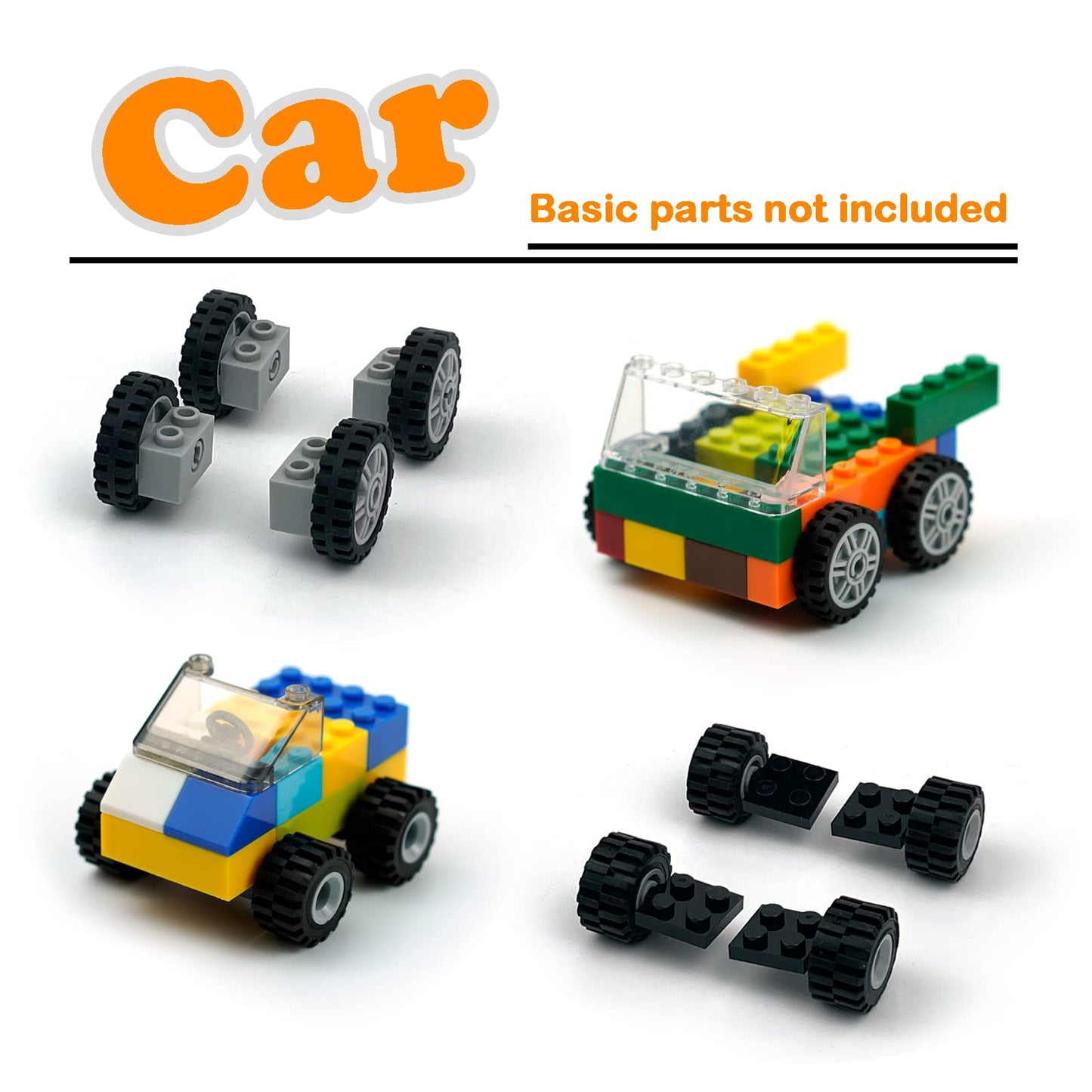 Wheels And Axles Sets Tires, 102 Car Parts And Pieces, Windshield Steering Wheel Chassis Bricks Educational Toys