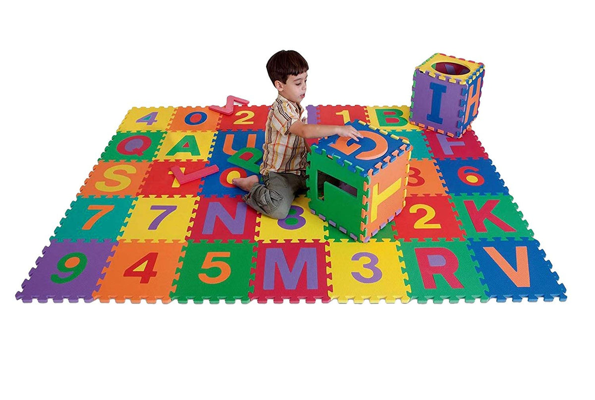 Toy Park Kids Alphanumeric EVA MAT Puzzle for Kids Indoor & Outdoor, Sensory Playmat for Babies with Alphabet & Numbers (1x1ftx9