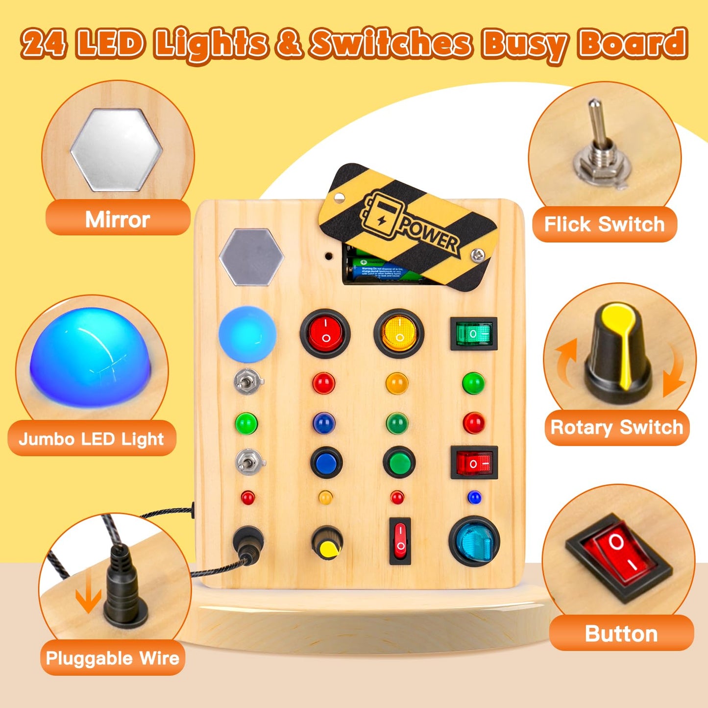 Tintecusa Led Busy Board, Wooden Sensory Toys For Toddler, Montessori Music Toy For Airplane, Travel Activity Educational Learni