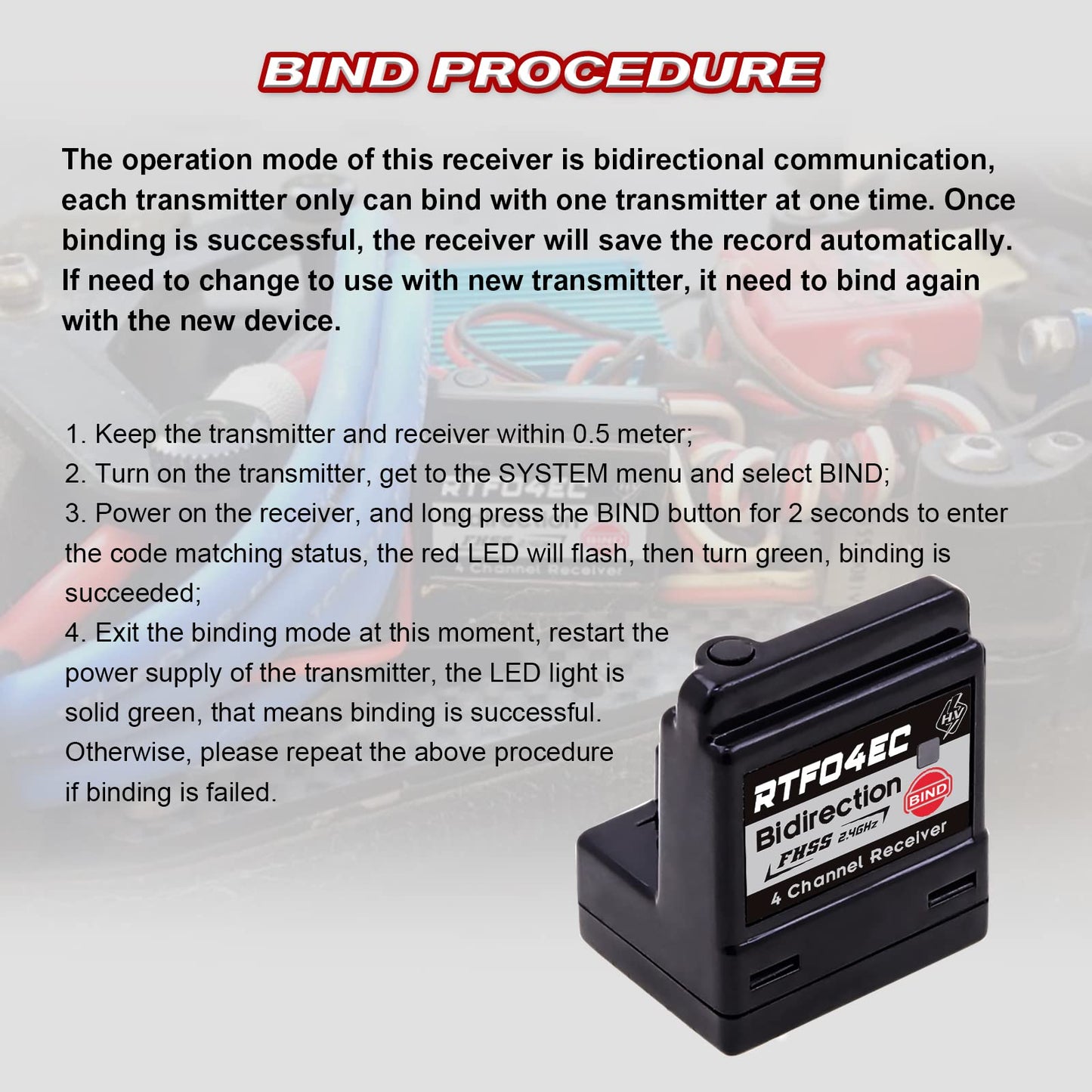 4CH S.BUS2 8.4V High Voltage Internal Antenna RC Car Receiver Compatible with T-FHSS(RTF04EC)