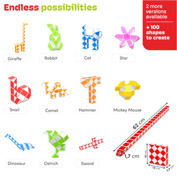 Cubidi® Magic Snake Cube | Fidget Snake Toy For Kids | Travel Toys For Kids Ages 4-8 | Great Gift For Boys And Girls Birthday, Christmas, Stocking Stuffers - 36 Blocks | 0.9 Inch X 0.7 Inch | Red