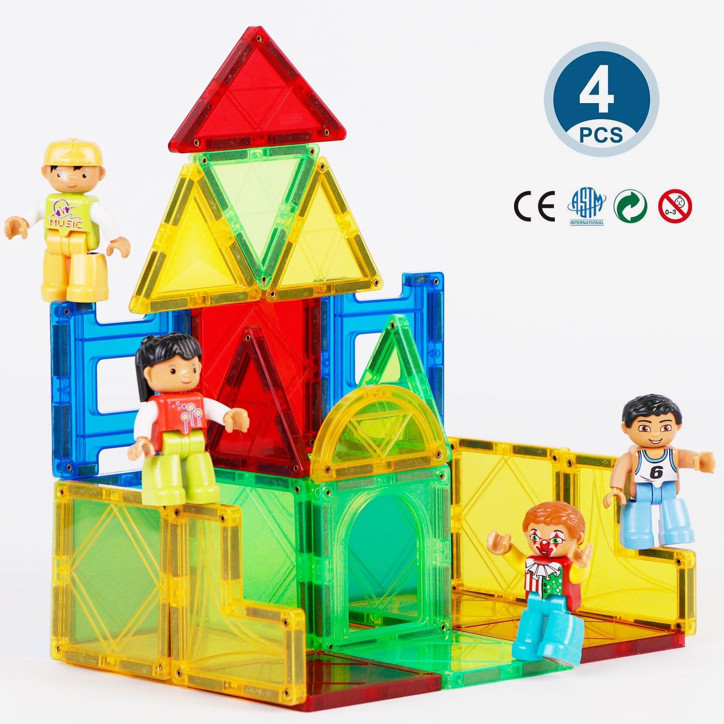 ZNZ Magnetic People Figures for Kids 4 Pieces Toys Compatible with Magnetic Tiles Magnet Blocks for Boys and Girls Gifts