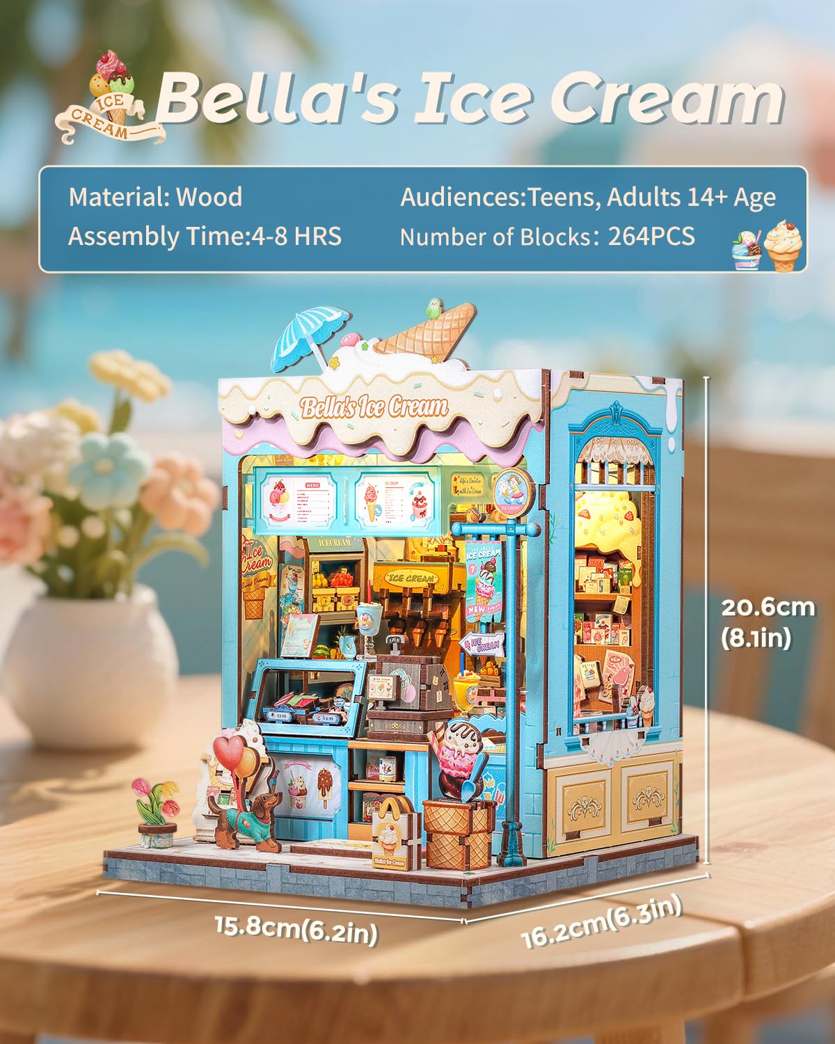 CUTEBEE Book Nook Kit  DIY Miniature House Kits for mature-themed and Teens  Dollhouse Booknook Tiny House  Bookshelf 3D Wooden Puzzle  DIY Craft Gifts for Family and Friends (Bella's Ice Cream)