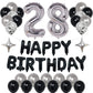 Naninuneno 28Th Black Silver Birthday Party Decorations For Men Women, Happy 28 Birthday Party Supplies With Black Happy Birthda