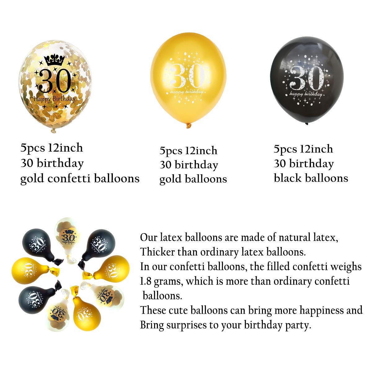 Jonhamwelbor 30Th Birthday Balloons Gold And Black Party Decorations 15 Pack 12 Inch Latex And Confetti Balloon Printed With Hap