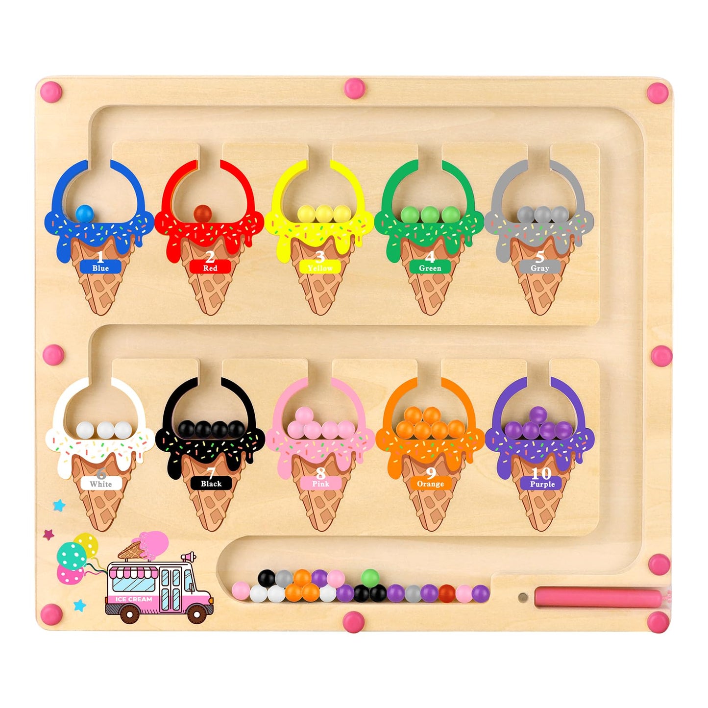 Wakeinsa Magnetic Color And Number Maze,Montessori Toy For 2-5 Years Old Girls,Wooden Magnet Balls Puzzles,Toddler Busy Board Game,Preschool Learning Activities,Christmas & Birthday Gift For Kids