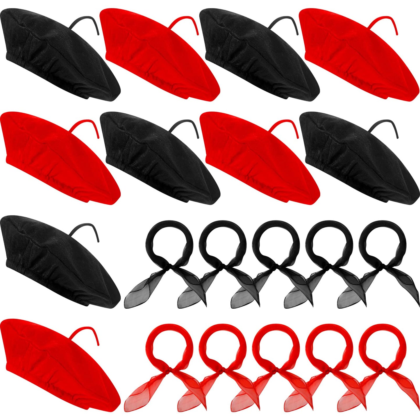 Laumoi 20 Pcs Halloween Party Berets for Kids French Beret Bulk Hat Artist Beanie with Color Neck Scarf for Cosplay Decorate(Bri