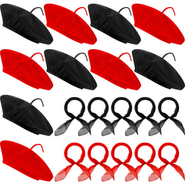 Laumoi 20 Pcs Halloween Party Berets for Kids French Beret Bulk Hat Artist Beanie with Color Neck Scarf for Cosplay Decorate(Bri