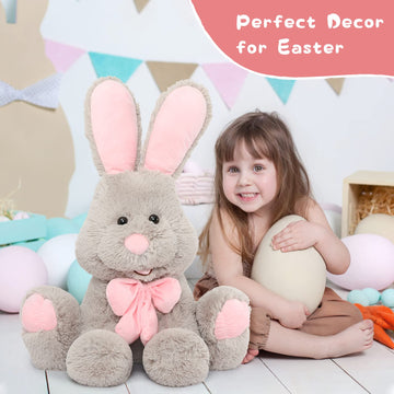 Morismos Giant Bunny Stuffed Animal, 31.5'' Large Grey Rabbit Plush Toy With Pink Ears, Soft Toy For Girls/Boys, Ideal Gift For Easter, Halloween, Christmas, Cuddling, Snuggling