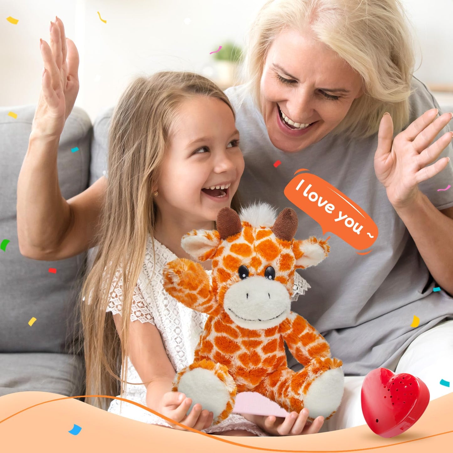 CozyWorld 13" Giraffe Stuffed Animal with Voice Recorder, Soft Plush Toy, 100% PP Cotton, Heartbeat Gift for Kids
