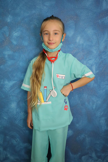 Lontakids Kids Animal Doctor Role Play Costume Veterinarian Pretend Play Dress Up Set With Medical Kit (6-8 Years, Light Green)