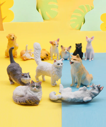 Recur Cats And Dogs Animal Figurines Desk Pets Miniature Figure Cake Topper, 100% Hand-Painted, Mini Pets Figure For Kids - 12 Pcs