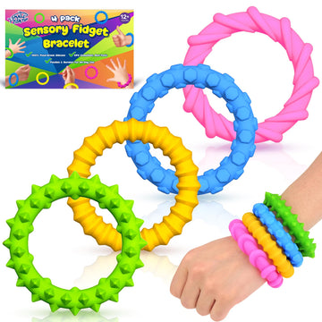 Sensory Fidget Toys Kids Toddlers - 4 Pack Chew Sensory Rubber Bracelet | Calming Autism Quiet Fidgets & Texture Anxiety Silent Toys For Classroom Prizes | Gifts Christmas Stocking Stuffers For Kids