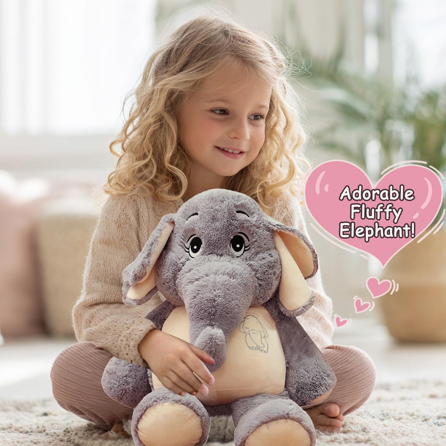 GailiMaiYa Elephant Stuffed Animal Big 15 ' ' Small Stuffed Elephant Plush Toy Soft Huggable Elephant Plush Cute Elephant Plush Toy for Girls Boys Kids Babies Gifts for Birthday Mother 's Day Christmas