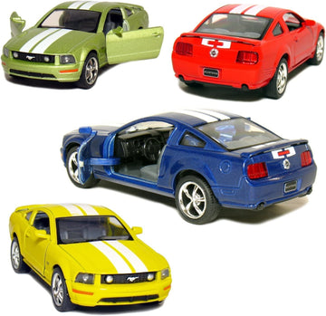Set of 4: 5'' 2006 Ford Mustang GT with Stripes 1:38 Scale (Blue/Green/Red/Yellow) by Kinsmart