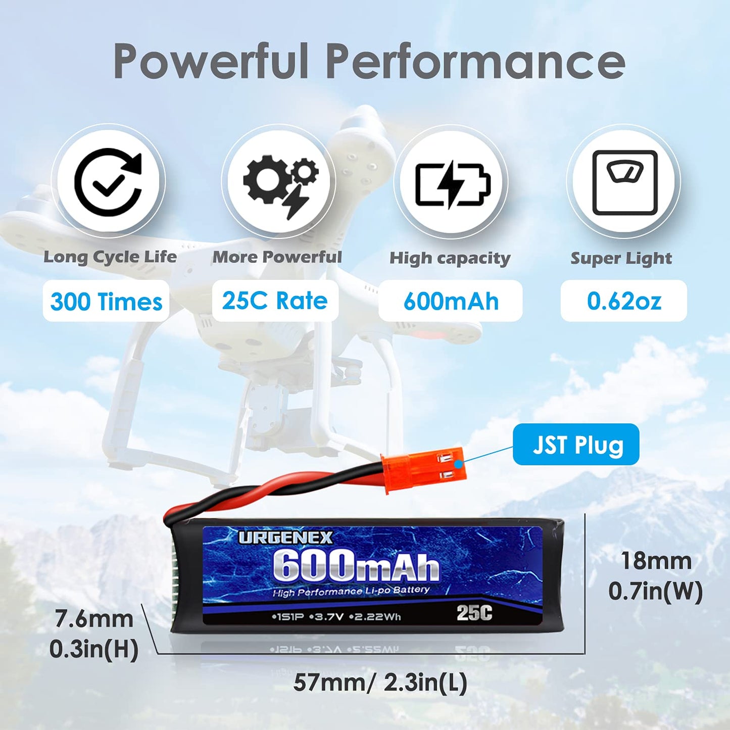 URGENEX 3.7v Lipo Battery 600mAh with JST Plug 1S Li-Po Battery with X5 Battery Charger for UDI U817 U817A V959 V222 V929 RC Dro
